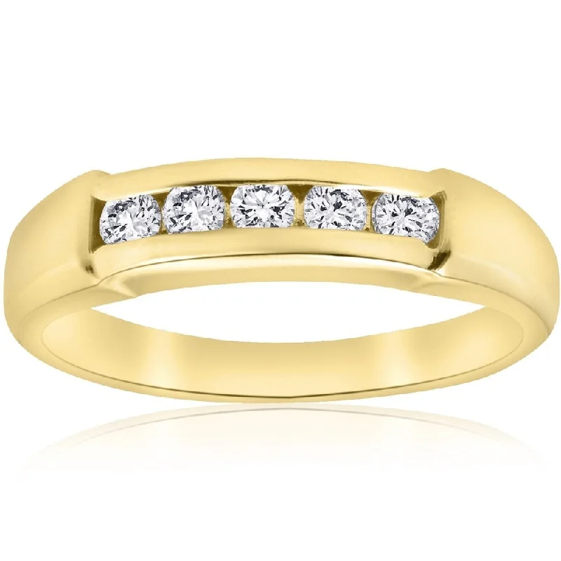 Vintage-inspired engagement rings for women -Pompeii3 14k Yellow Gold 1/2 ct TDW Five Stone Diamond Mens Wedding Ring - White