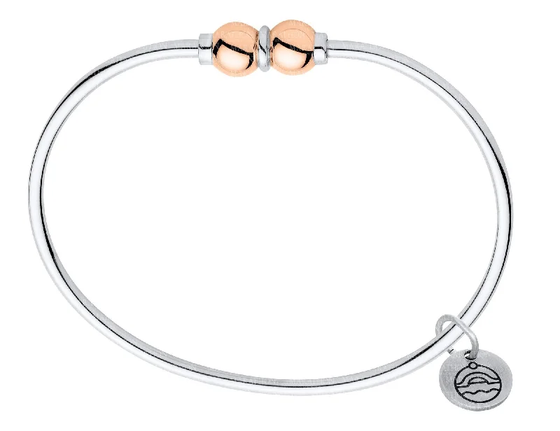 Adjustable bracelets for women -Genuine Sterling Silver Cape Cod Bracelet with Polished 14k Rose Gold Double Bead