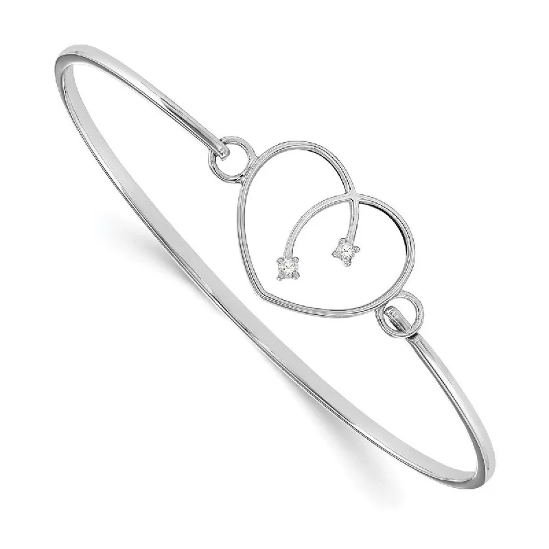 Modern cuff bracelets for women -Curata 925 Sterling Silver Polished Prong set White Ice .06ct. Diamond Love Heart Cuff Stackable Bangle Bracelet