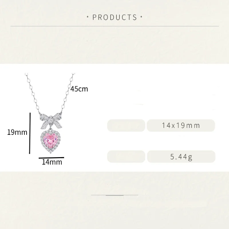 Simple necklaces for women -Princess Heart Shape Bow Knot Sterling Silver Plating Inlay Zircon White Gold Plated Pendant Necklace