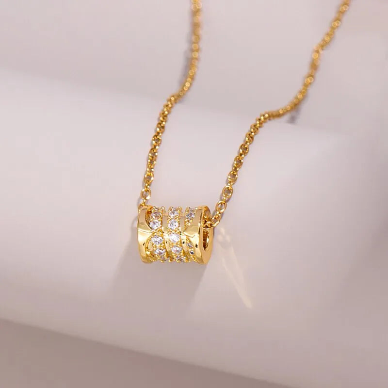 Sparkling gemstone necklaces for women -201 Stainless Steel Copper Gold Plated Inlay Geometric Zircon Pendant Necklace