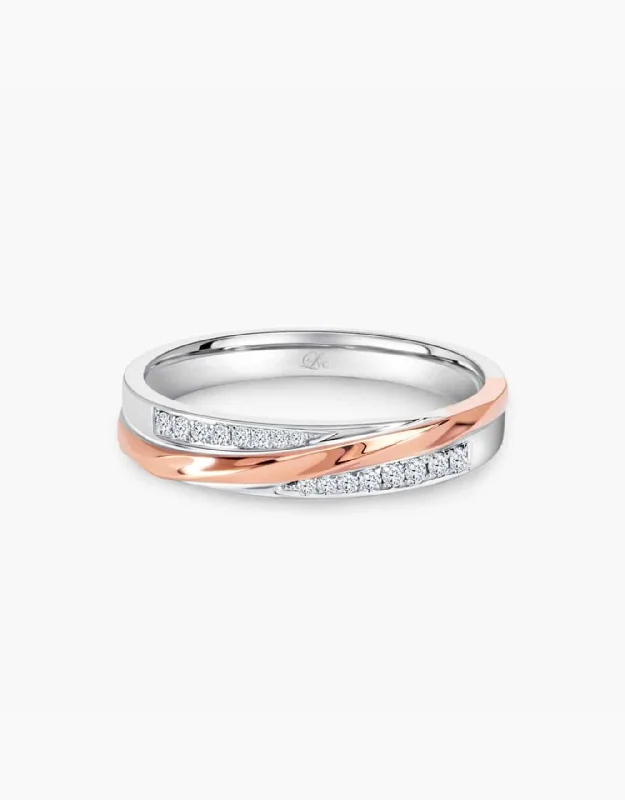 Personalized engagement rings for women -LVC Desirio Allure Wedding Band in White and Rose Gold with Brilliant Diamonds