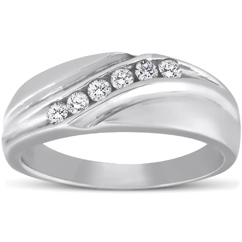 Oval cut engagement rings for women -Mens White Gold 1/4ct Diamond Wedding Ring High Polished Smooth Band