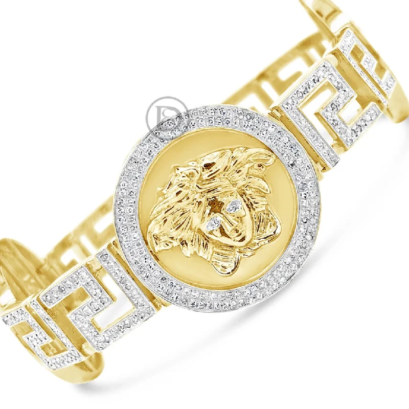 Bracelets with diamonds for women -10K Solid Yellow Gold 3CT tw Round Cut Diamond Medusa Head Bracelet