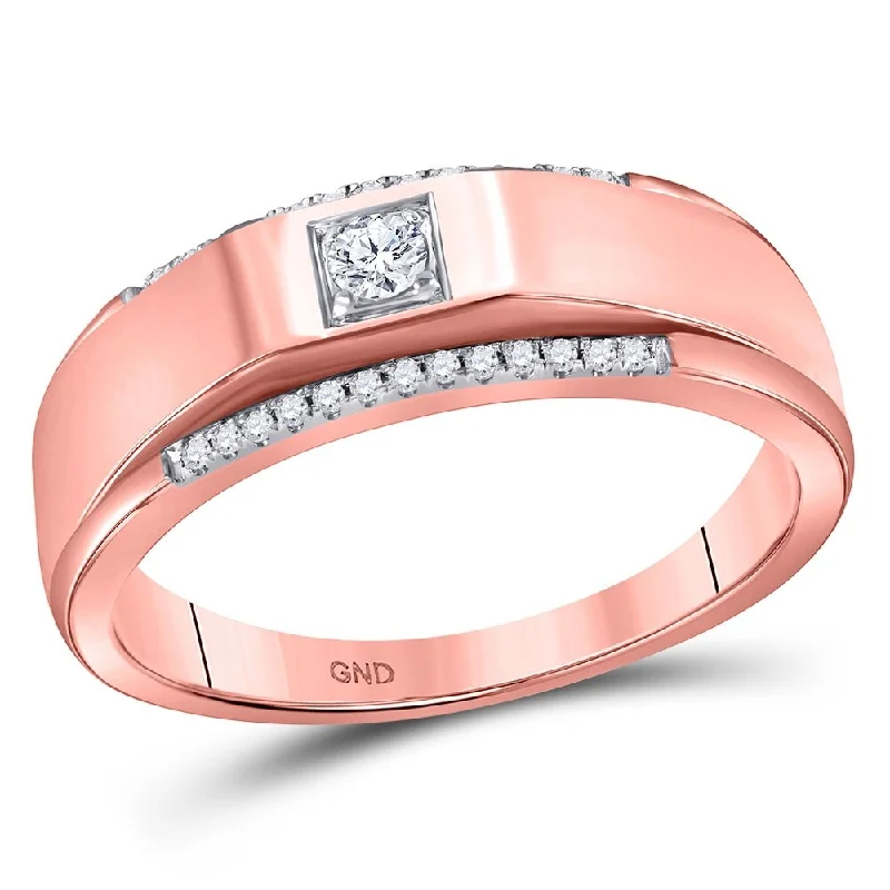 Modern engagement rings for women -10k Rose Gold Mens Round Diamond Wedding Solitaire Band Ring( 1/6 Cttw, G-H Color, I1-I2 Clarity)