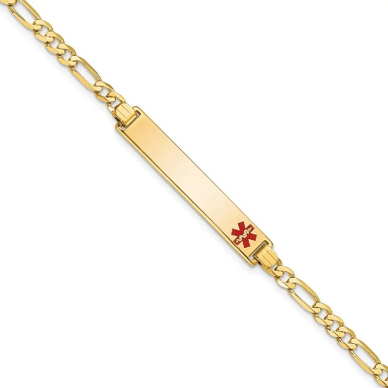 Thin bracelets for women -Curata 6.5mm 14k Engravable Medical Red Enamel Flat Figaro Link ID Bracelet