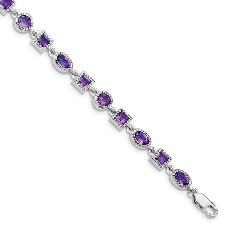 Multi-layer bracelets for women -Curata 925 Sterling Silver Polished Amethyst Bracelet 7 Inch Lobster Claw