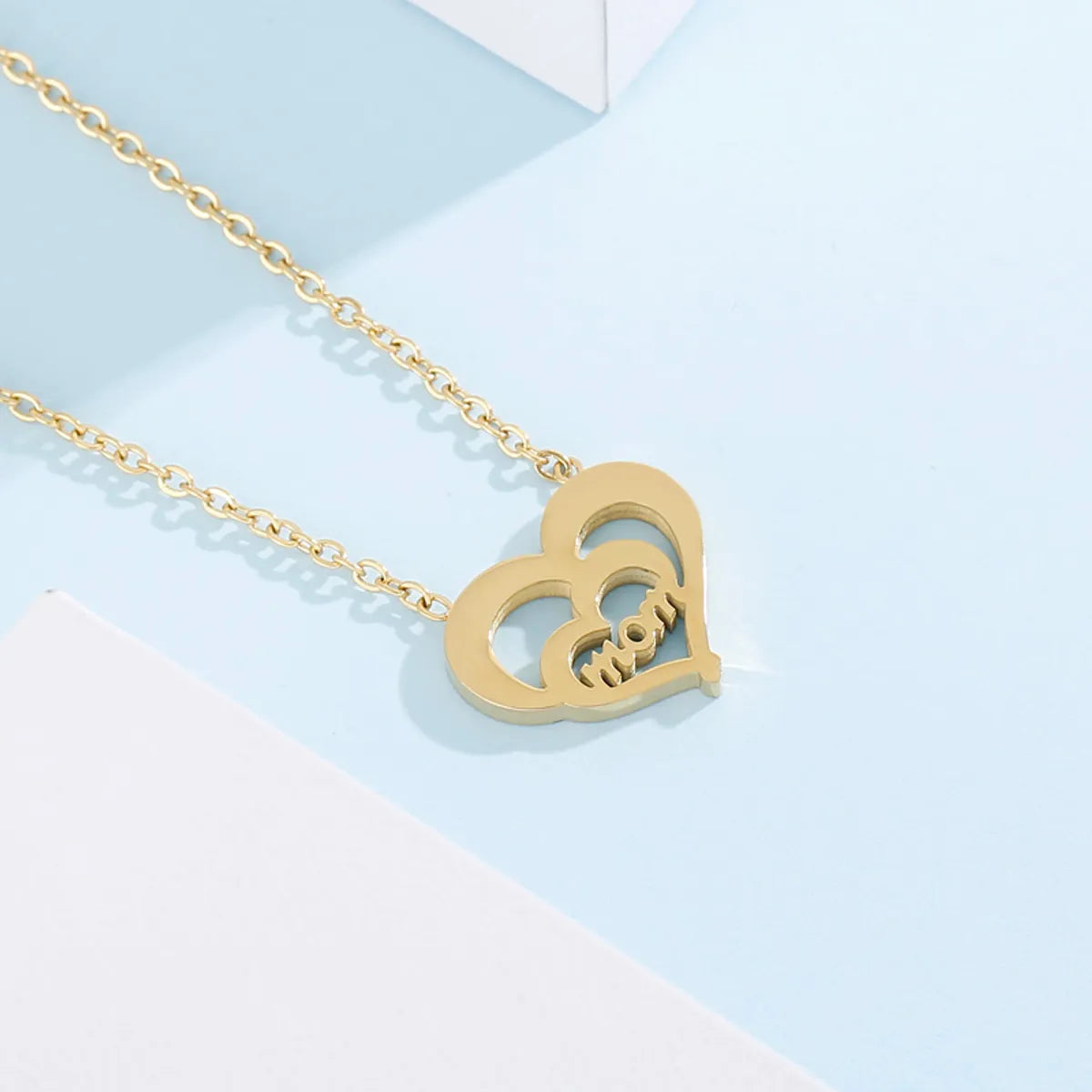 Rose gold pendant necklaces for women -Stainless Steel 18K Gold Plated Lady Letter Heart Shape Pendant Necklace