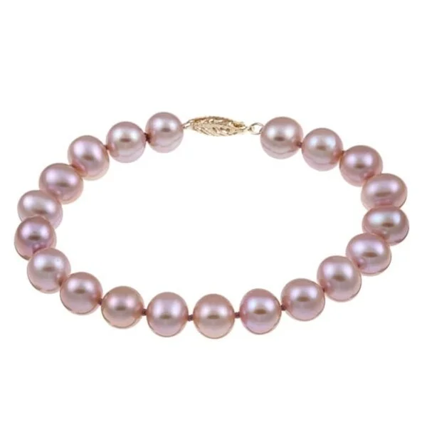 Unique charm bracelets for women -DaVonna 14k yellow Gold 10-11 Pink Freshwater Pearl Bracelet 7.25-inch