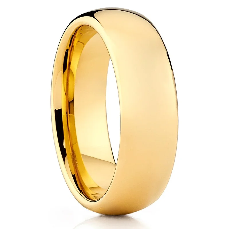 Luxury wedding engagement rings for women -7Mm Tungsten Carbide Yellow Gold Wedding Ring Shiny Comfort Fit 6.513