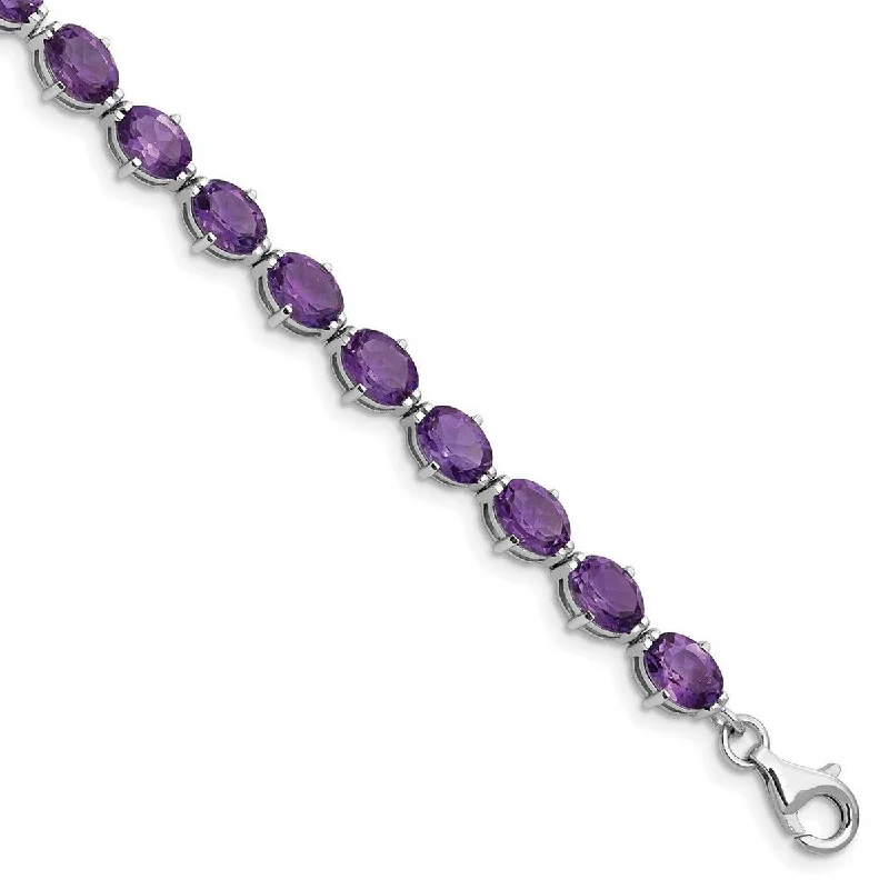 Simple bangles for women -Curata 925 Sterling Silver Polished Fancy Lobster Closure Amethyst Bracelet