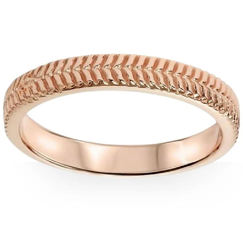 Non-traditional engagement rings for women -14K Rose Gold Unique Hand Carved Wedding Band