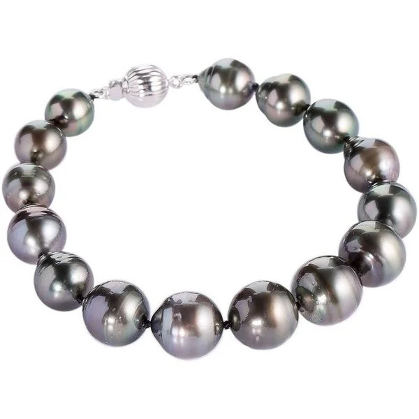 Wide bangles for women -DaVonna Sterling Silver 8-10 mm Black Baroque Tahitian Pearl Bracelet