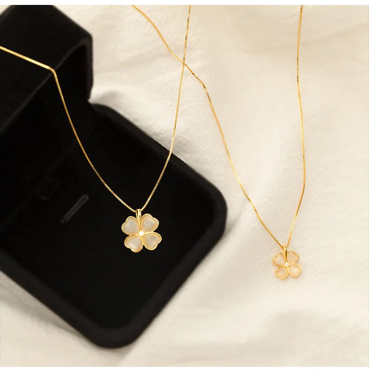 Luxury sapphire necklaces for women -Elegant Simple Style Four Leaf Clover Sterling Silver Plating Inlay Opal Zircon Pendant Necklace