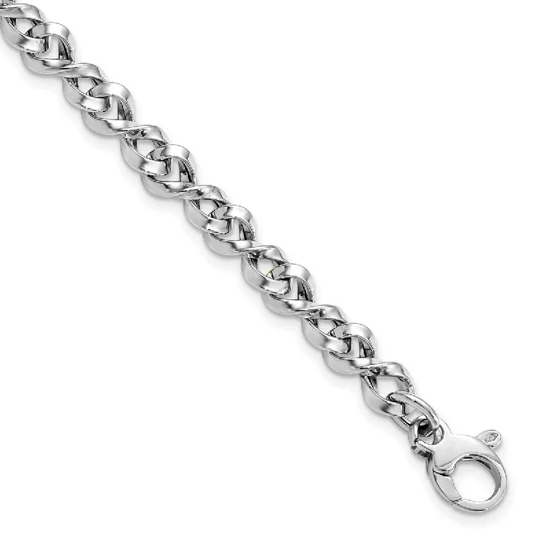 Personalized silver bracelets for women -Curata 14k White Gold Polished Fancy Twisted Link Bracelet 7.5 Inch