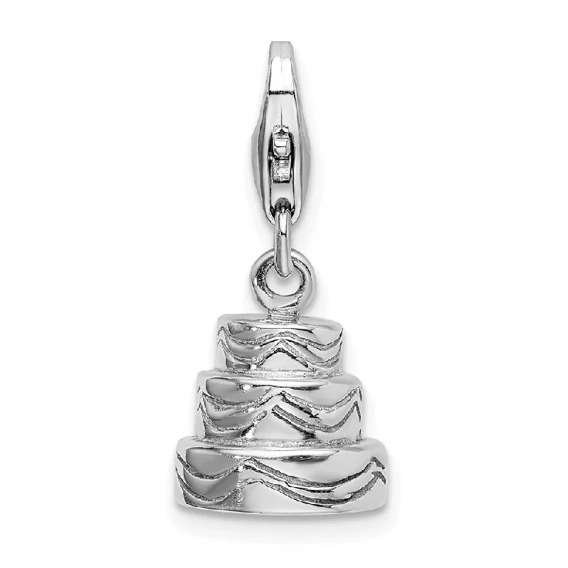 Diamond2Deal 925 Sterling Silver 3-D Wedding Cake Lobster Clasp Pendant (L- 33 mm, W- 10 mm)