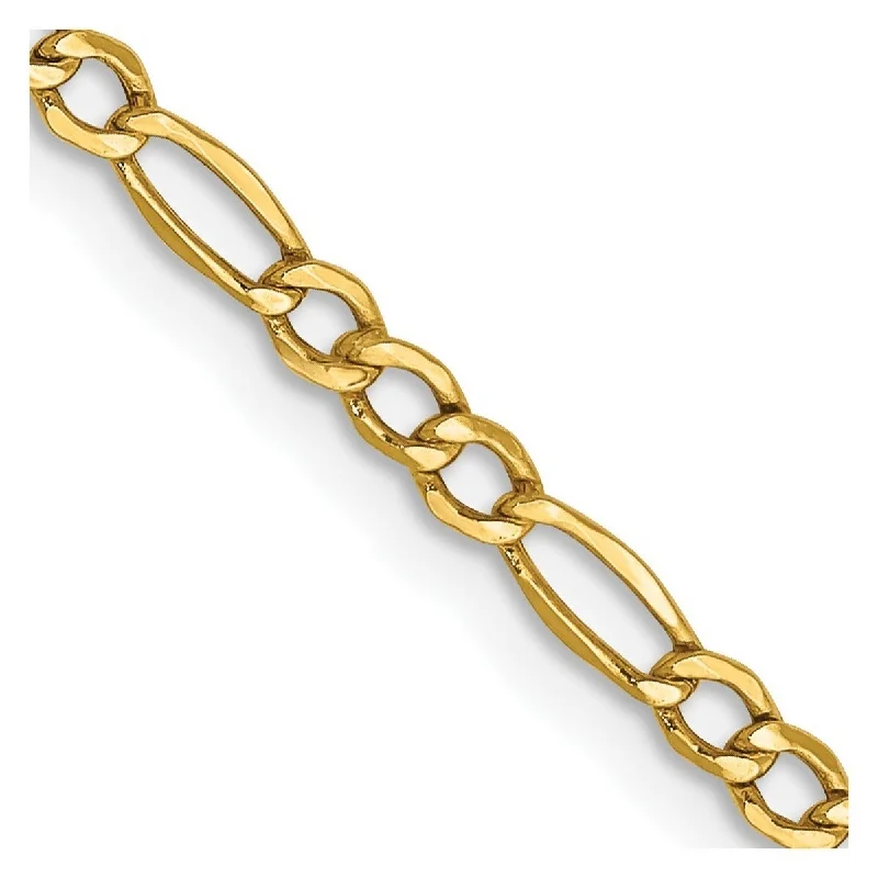 Handmade bracelets for women -Curata 14k 2.5mm Semi-solid Figaro Chain Bracelet - 9 Inch