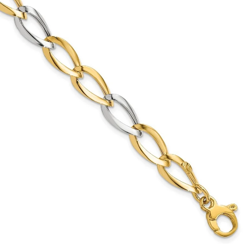 Bold bracelets for women -Curata 14k Two Tone Gold Polished Fancy Link Bracelet 7.5 Inch