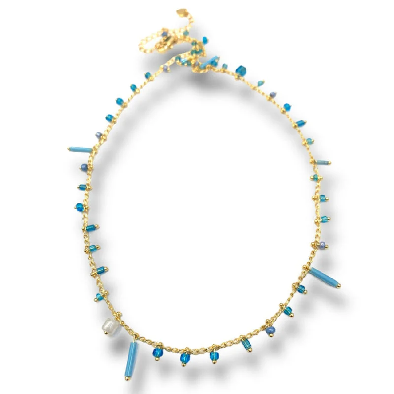 Sapphire necklaces for women -Turquoise Aria Delicate Miyuki Beaded Necklace