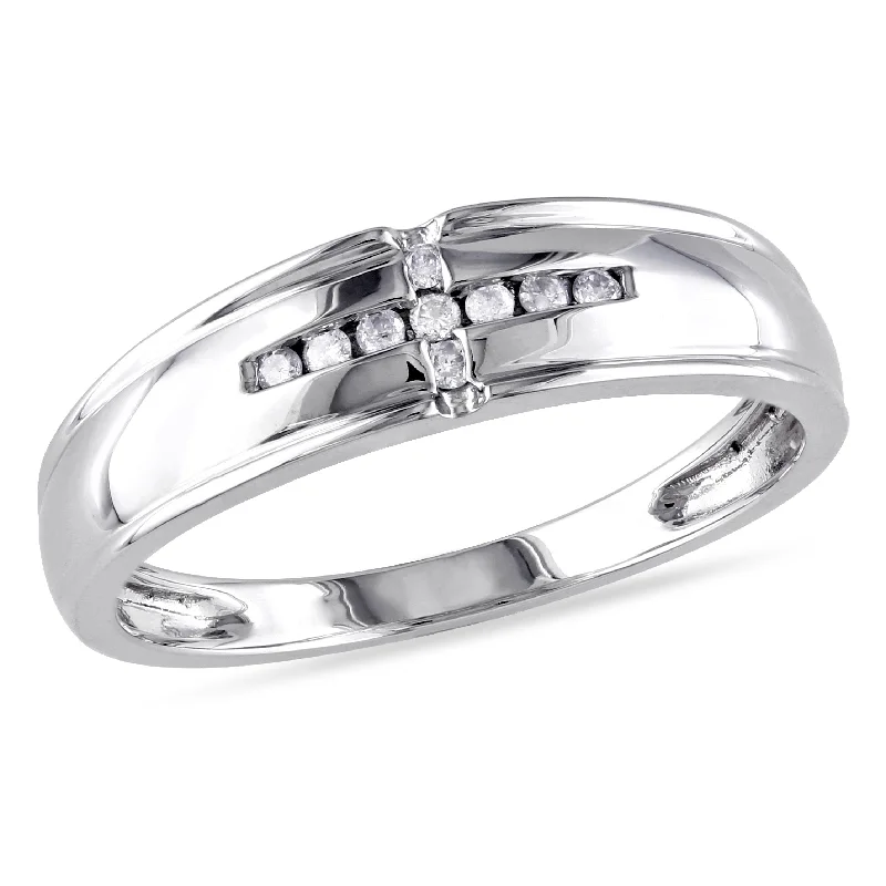 Engagement rings with halos for women -Miadora 1/10 CT TW Mens Diamond Wedding Band in 10k White Gold