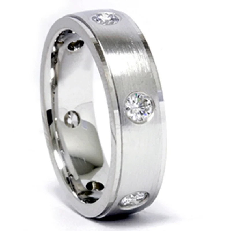 Engagement rings with diamonds for women -Mens 3/4ct White Gold Diamond Wedding Band Ring