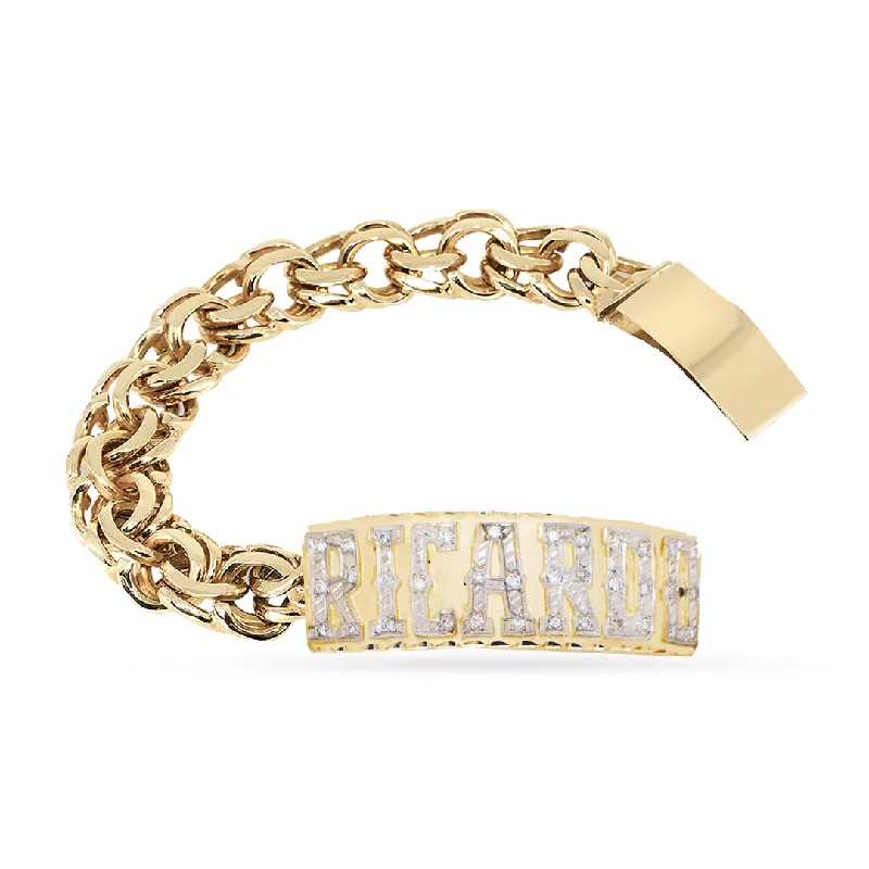 Fashion charm bracelets for women -10K Yellow Gold Custom Name/Id Bracelet with Diamond letters