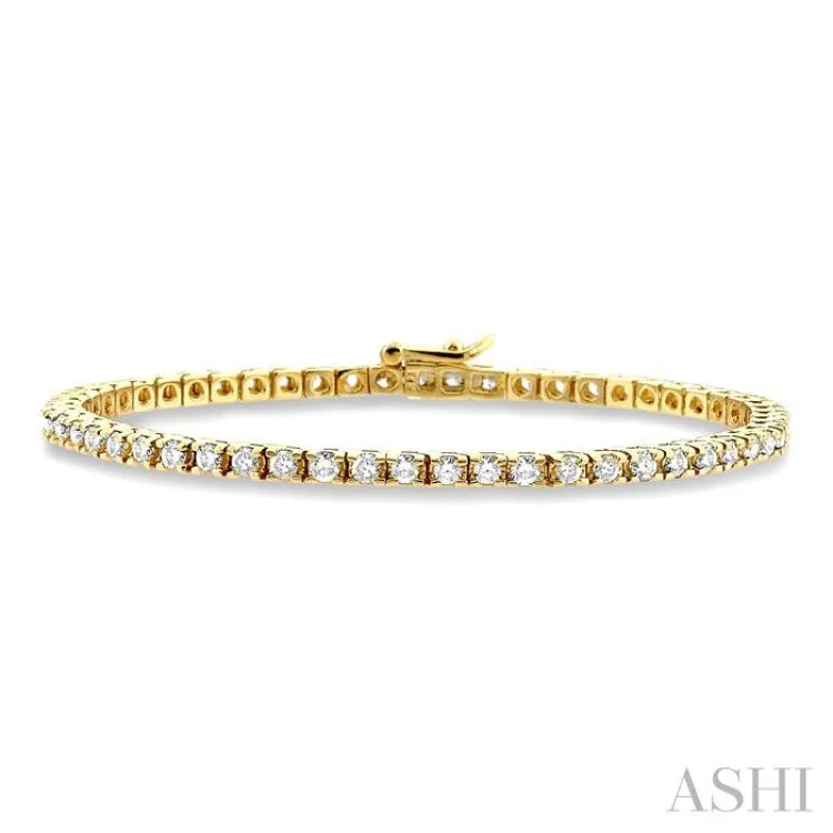 Simple bracelets for women -3 Ctw Square Shape Round Cut Diamond Tennis Bracelet in 14K Yellow Gold