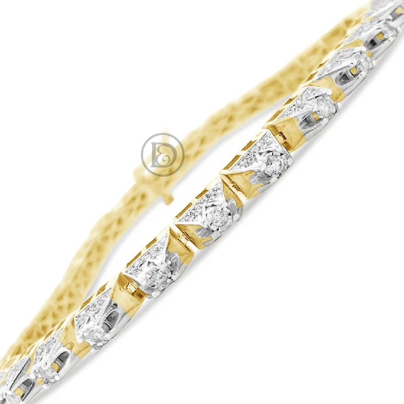 Unique charm bracelets for women -10K Solid Yellow Gold 2.15 CTW Round Cut Diamond Tennis Bracelet