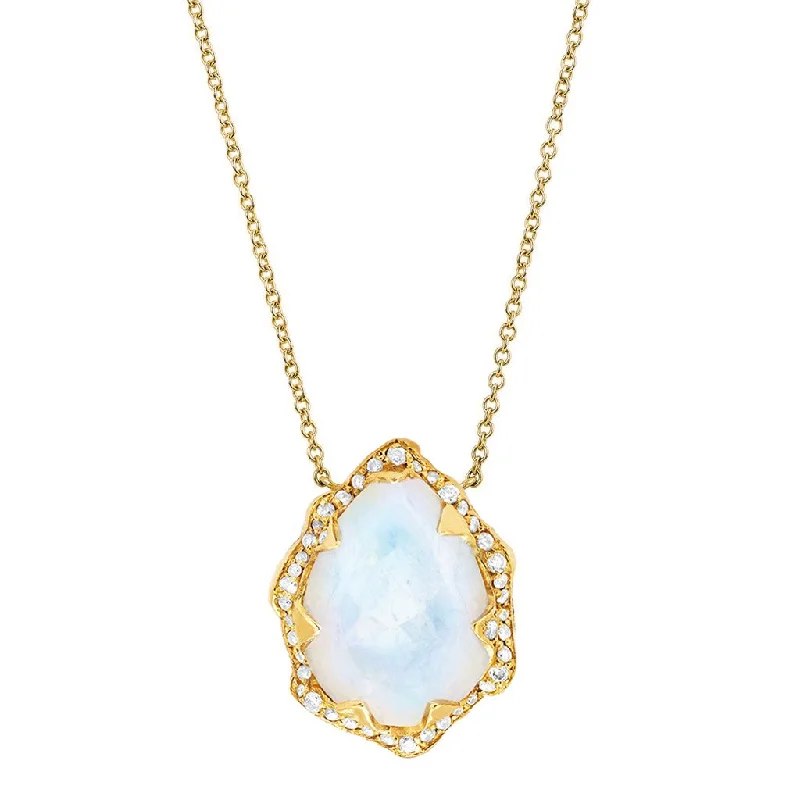 Long pendant necklaces for women -Queen Water Drop Moonstone Necklace with Full Pavé Diamond Halo | Ready to Ship