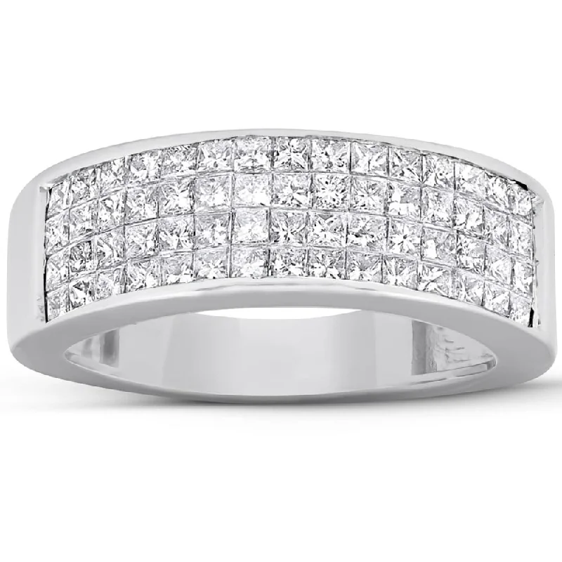 Alternative engagement rings for women -2 Ct Diamond Princess Cut Mens Bling Wedding Anniversary Ring White Gold