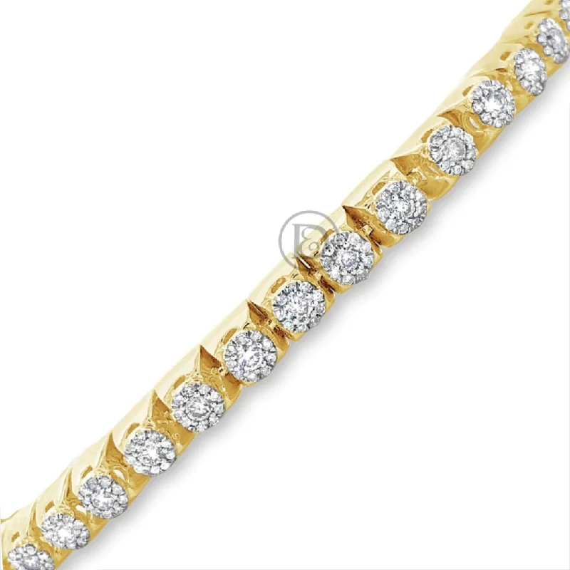 Sterling silver bracelets for women -10K Solid Yellow Gold 2.10CT tw Round Cut Diamond Tennis Bracelet