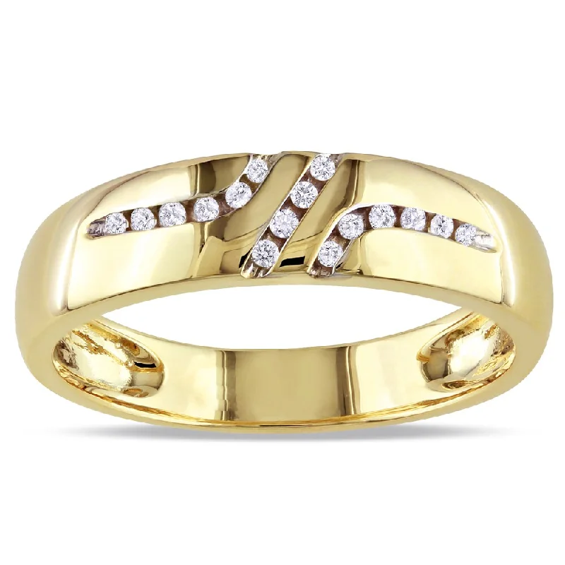 Engagement rings with baguette diamonds for women -Miadora 10k Yellow Gold Men's 1/10ct TDW Diamond Wedding Band Ring