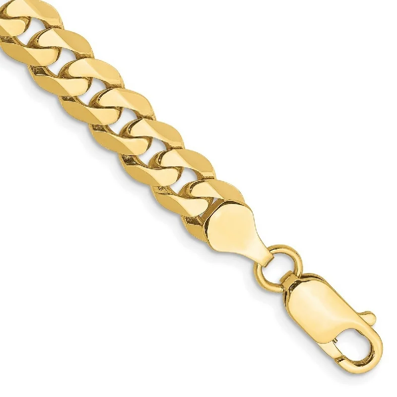 Unique bangle bracelets for women -Curata 10k Yellow Gold 7.25mm Flat Beveled Curb Chain Bracelet