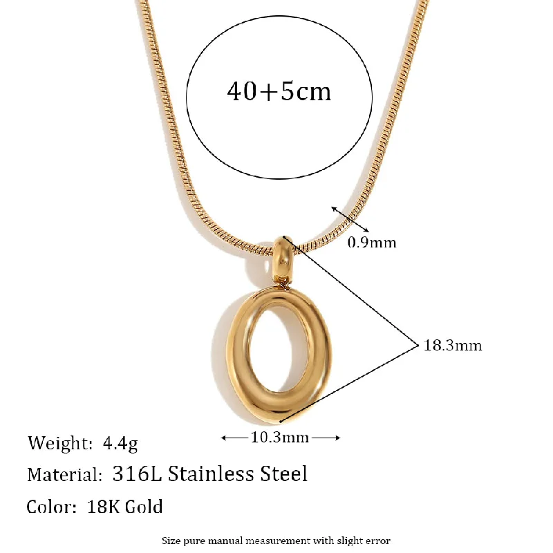 Glossy O-Shaped Pendant Necklace-Gold