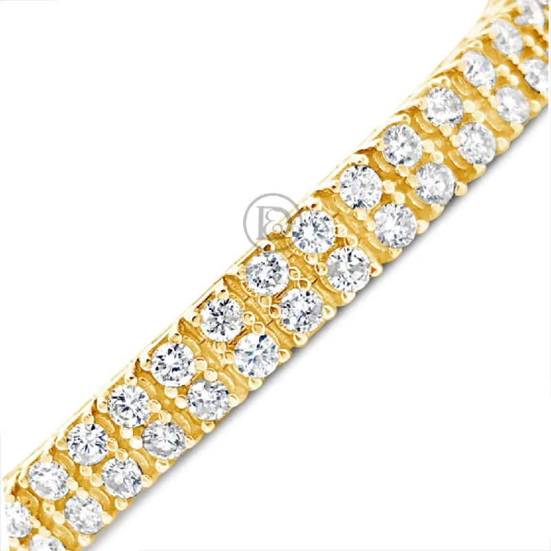 Luxury tennis bracelets for women -14K Solid Yellow Gold CT tw Round Cut Diamond 7mm Bracelet