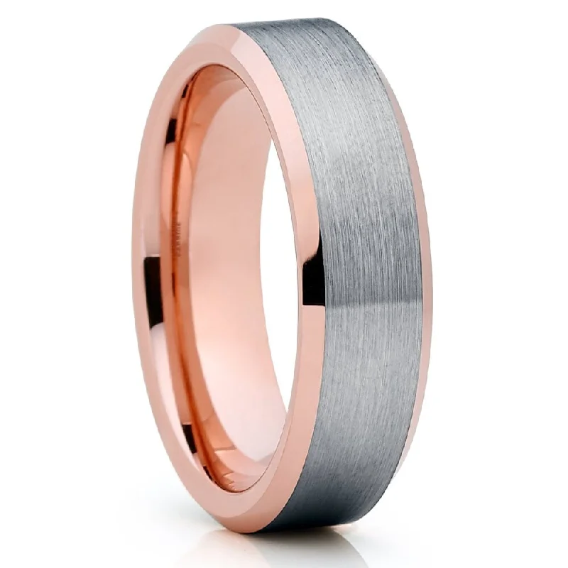 Unique engagement rings for women -Silver Tungsten Wedding Ring 6Mm Rose Gold Comfort Fit Tungsten Carbide