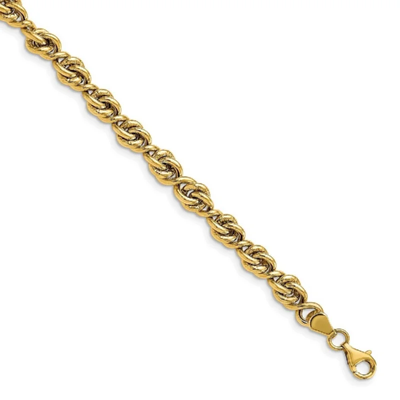 Heart bracelets for women -Curata 6mm 14k Gold Polished Fancy Link Bracelet 7.5 Inch