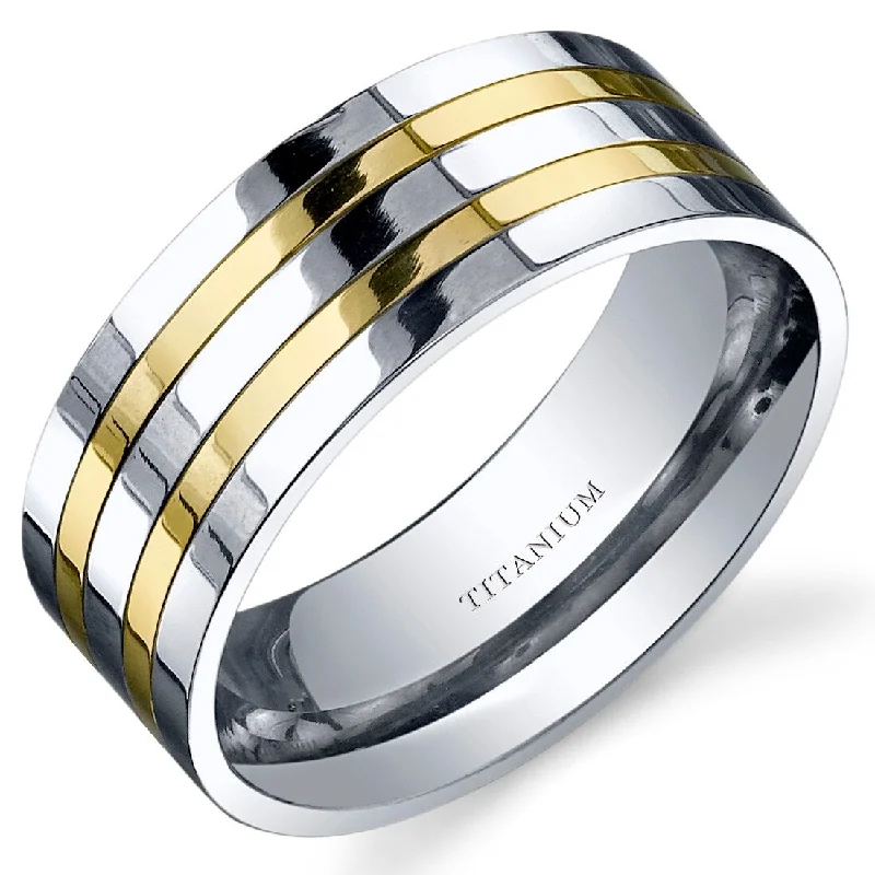 Vintage engagement rings with diamonds for women -Men's Titanium Wedding Band, Two-Tone, 8mm, Smooth Polished