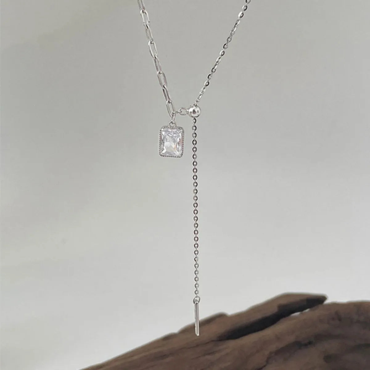 Crystal necklaces for women -Simple Style Square Sterling Silver Inlay Zircon Necklace