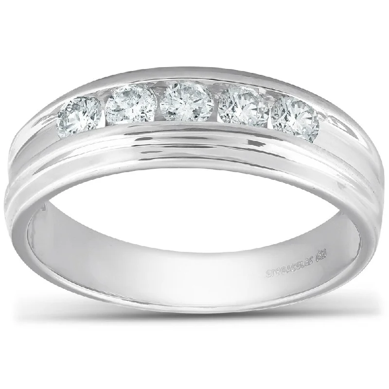 Elegant engagement rings for women -Pompeii3 10k White Gold 1/2 Ct TDW Diamond Channel Set Wedding Ring Mens Band