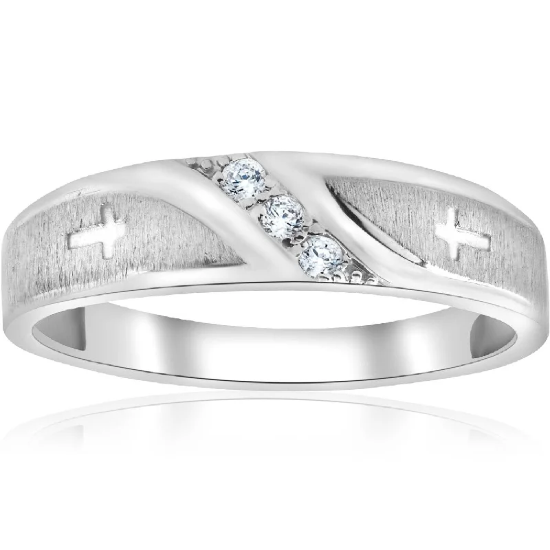 Custom-designed engagement rings for women -1/10 ct Mens Diamond Cross Wedding Anniversary Ring White Gold