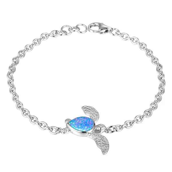 Custom-designed bracelets for women -Life@Sea Genuine Sterling Silver and Synthetic Opal/Larimar Sea Turtle Bracelet