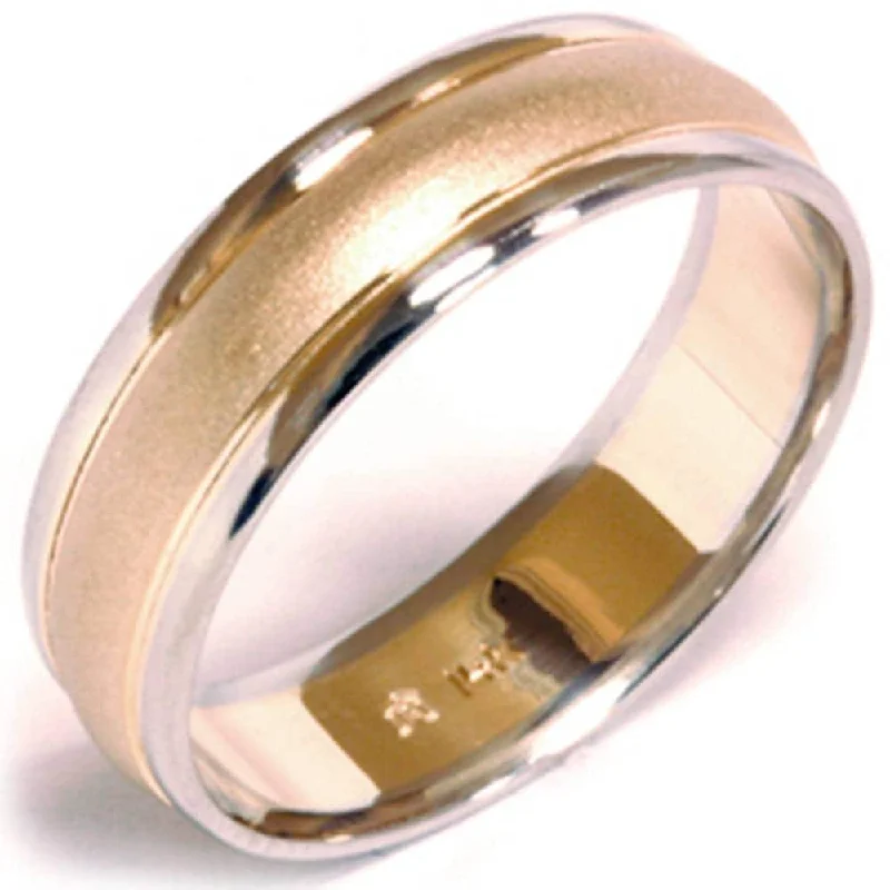 Luxury engagement rings for women -Mens White Yellow Gold Two Tone Sandblast Wedding Band