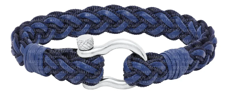 Handmade bracelets for women -Genuine Sterling Silver Evening Tide Collection Blue Braided Bracelet with Polished Shackle