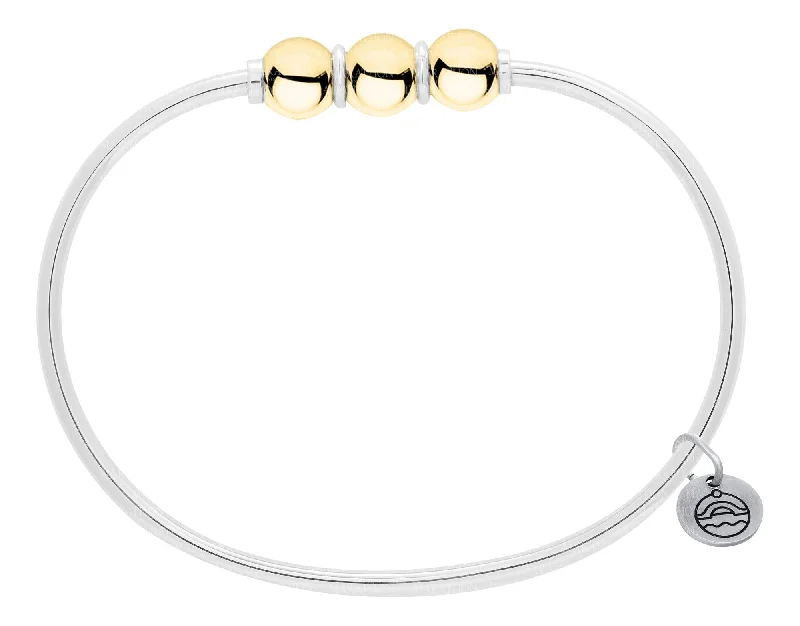 Designer bracelets for women -Genuine Sterling Silver Cape Cod Bracelet with Polished 14k Yellow Gold Triple Bead