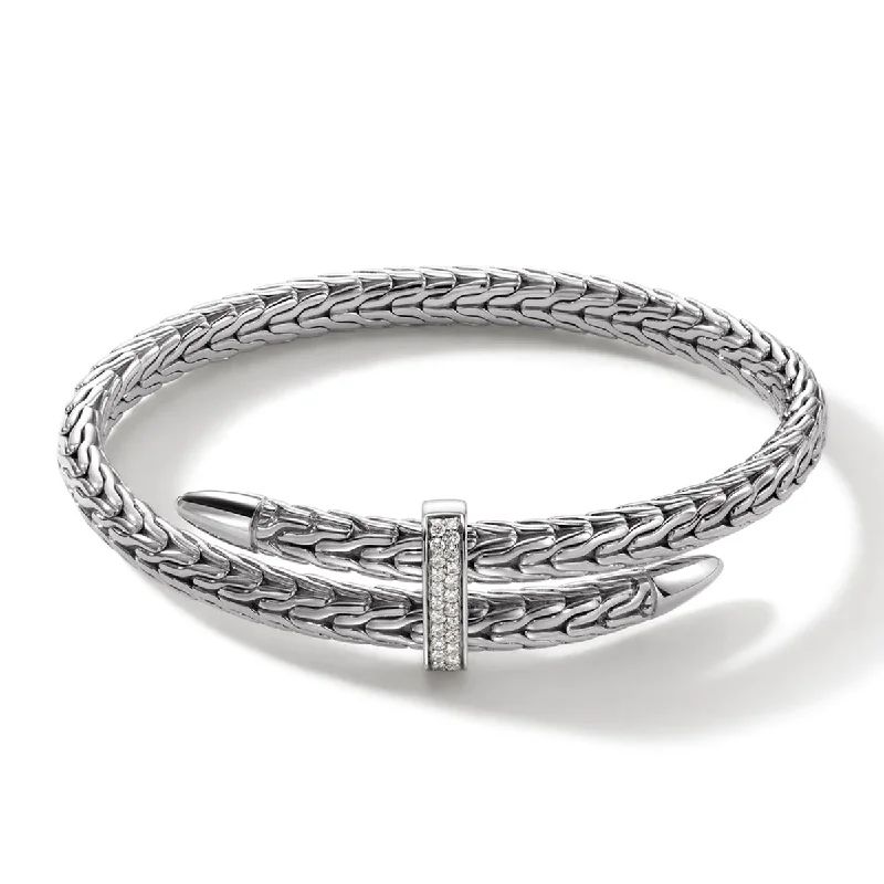 Minimalist bracelets for women -John Hardy Classic Chain Collection Bypass Bangle Bracelet in Sterling Silver with Diamonds (1/4ct tw)