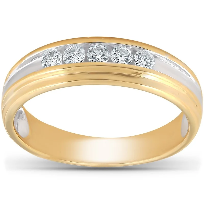 Traditional engagement rings for women -Pompeii3 10k Yellow Gold 1/4 Ct TDW Mens Diamond Channel Set Wedding Ring Anniversary Band