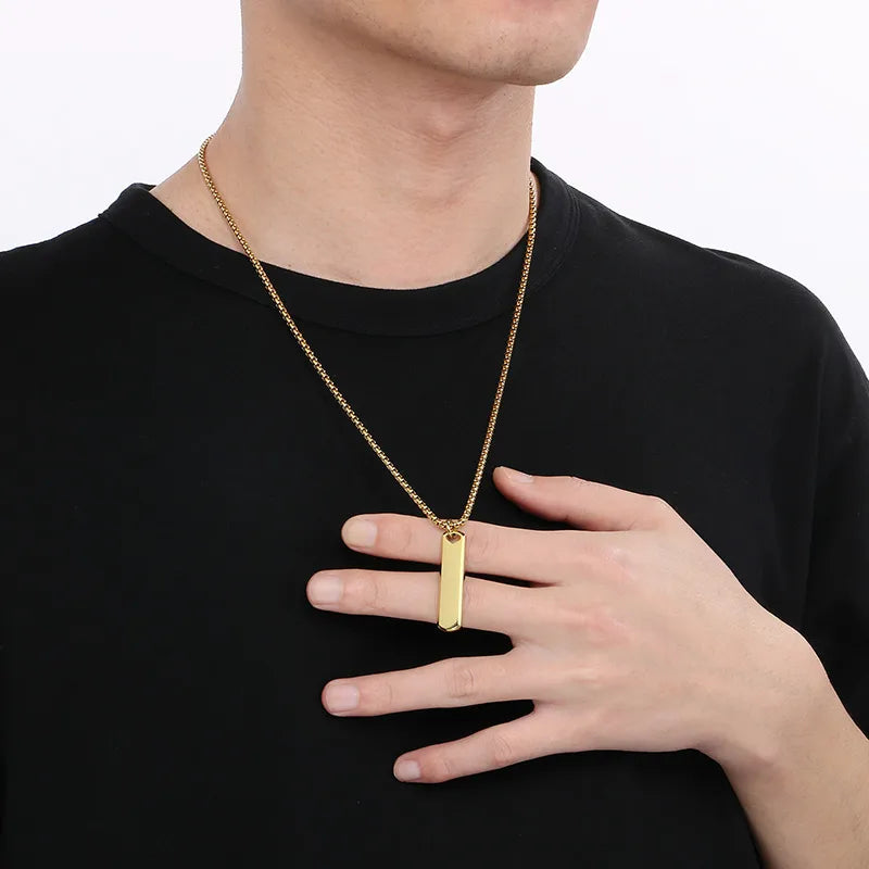 Minimalist gold necklaces for women -Simple Style Rectangle 304 Stainless Steel 18K Gold Plated Men'S Pendant Necklace