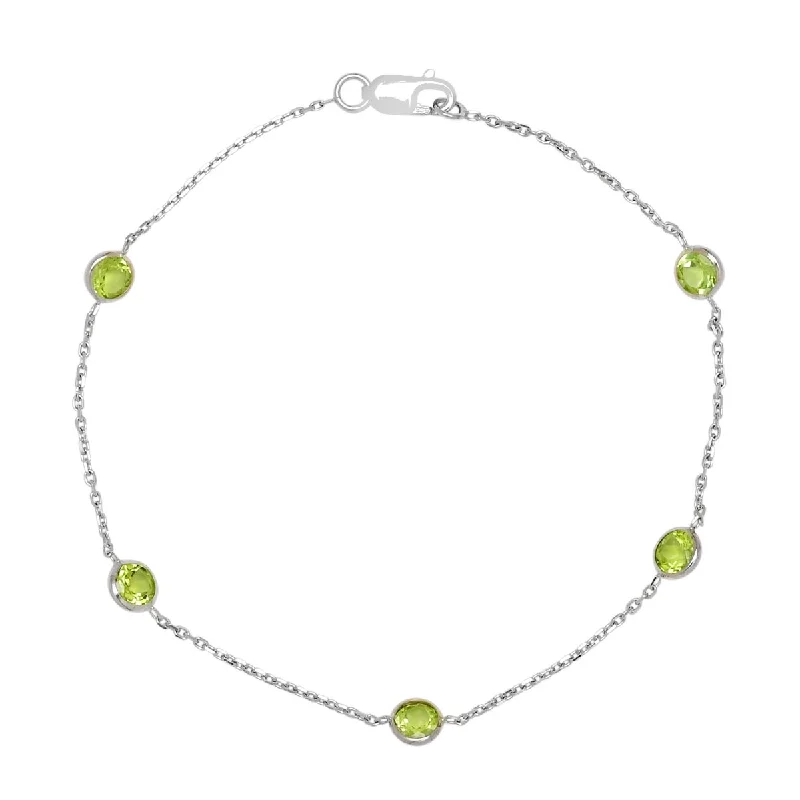 Cuff bracelets for women -Peridot Station Bracelet in 14kt White Gold