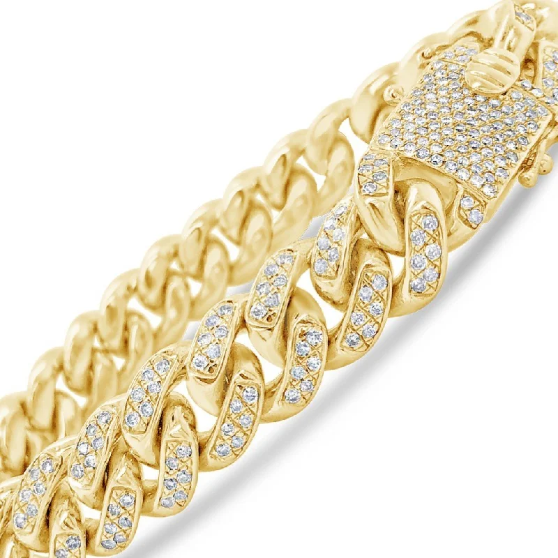 Custom engraved bracelets for women -10K Solid Yellow Gold 4.15 CTW Round Cut Diamond Cuban Link Bracelet with Diamond Lock